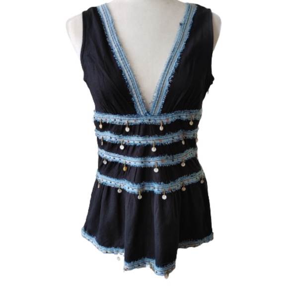 Free People Tops - Free People Embellished Beaded V Neck Tank Top